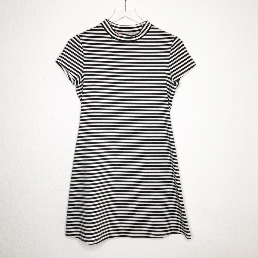 Free People | Beach Gray Striped Mock Neck Dress